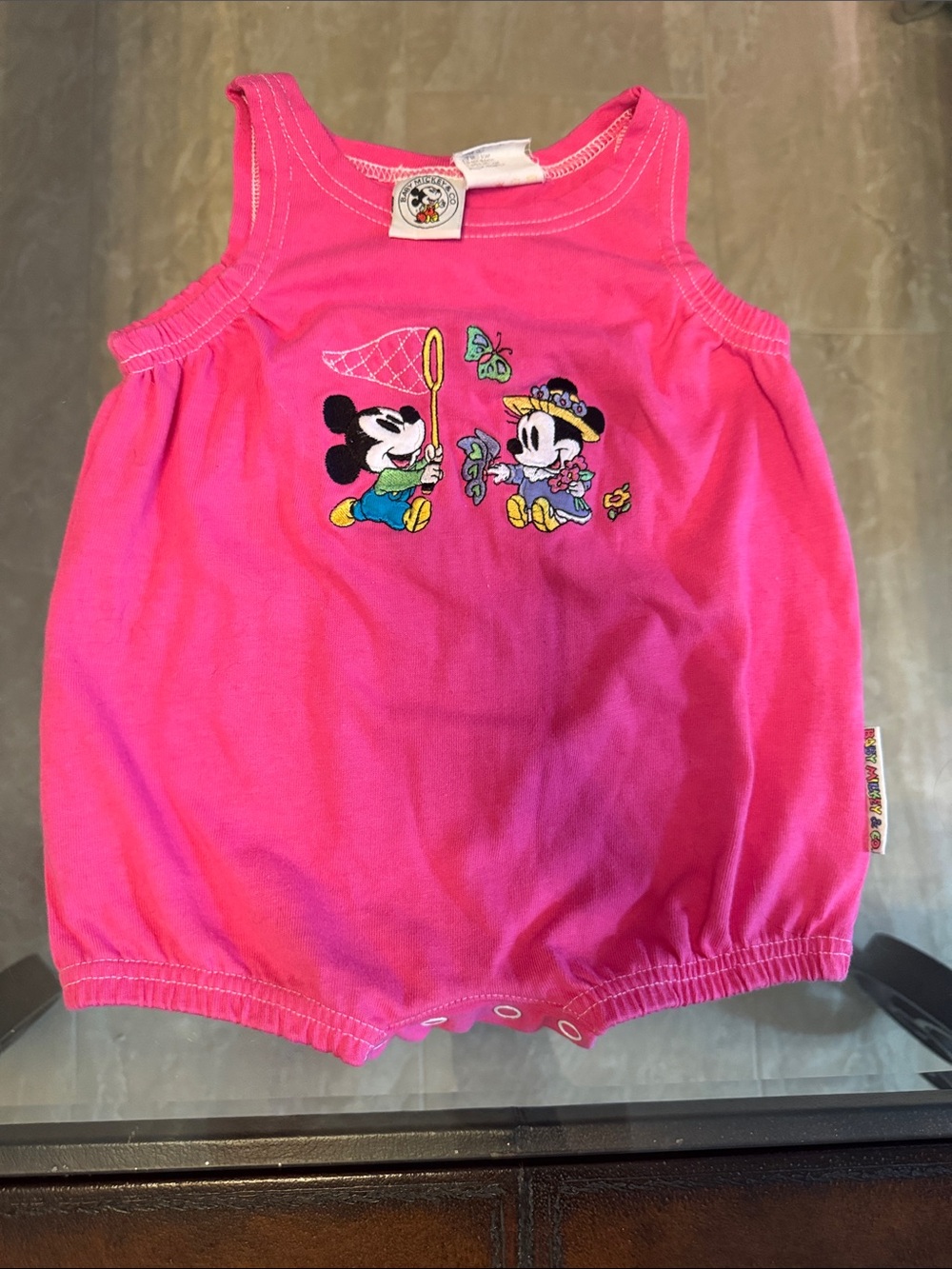Vintage Disney Hot Pink Minnie & Mickey Sleeveless Baby Romper